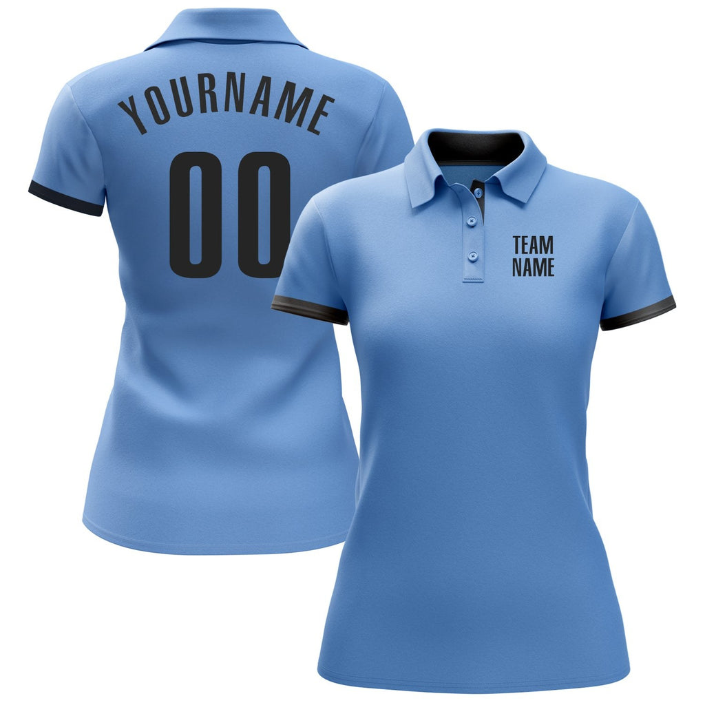 Custom Light Blue Black Performance Golf Polo Shirt photo 2