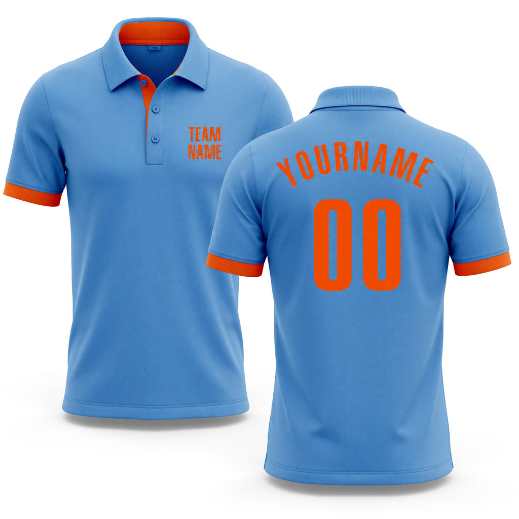 Custom Light Blue Orange Performance Golf Polo Shirt