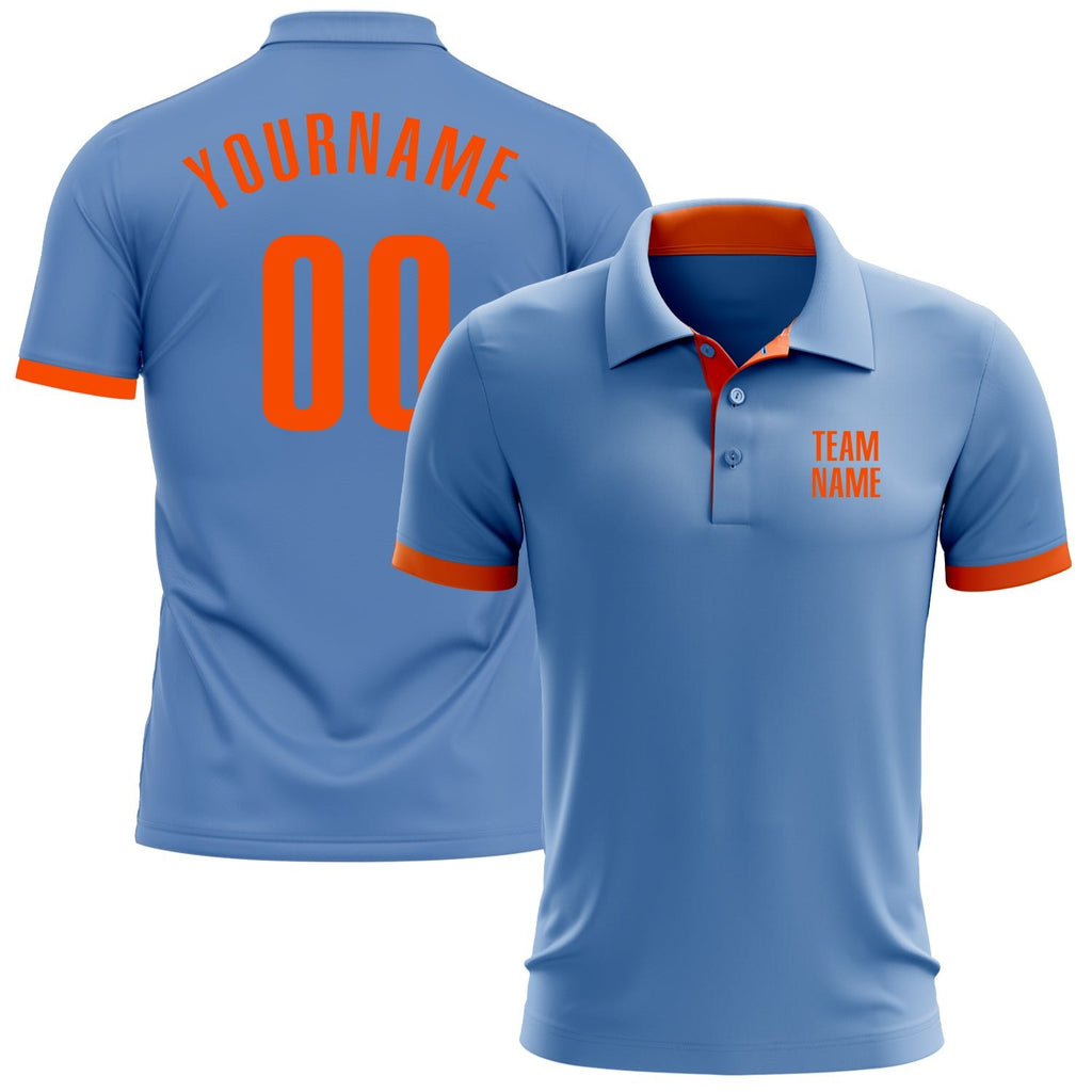Custom Light Blue Orange Performance Golf Polo Shirt photo 1