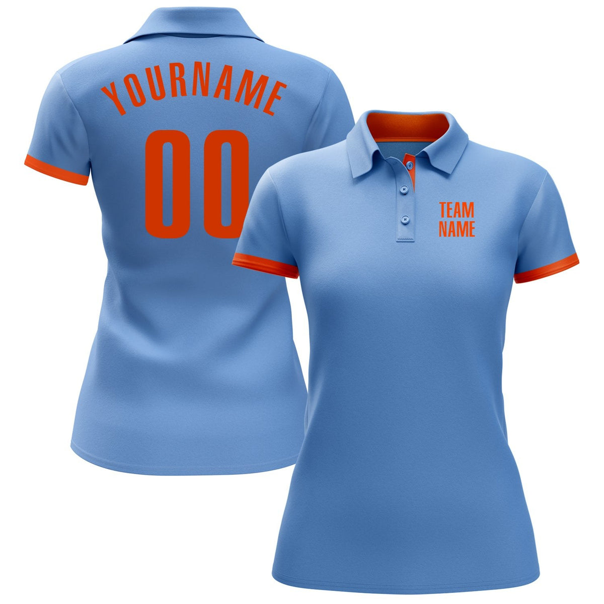 Custom Light Blue Orange Performance Golf Polo Shirt photo 2