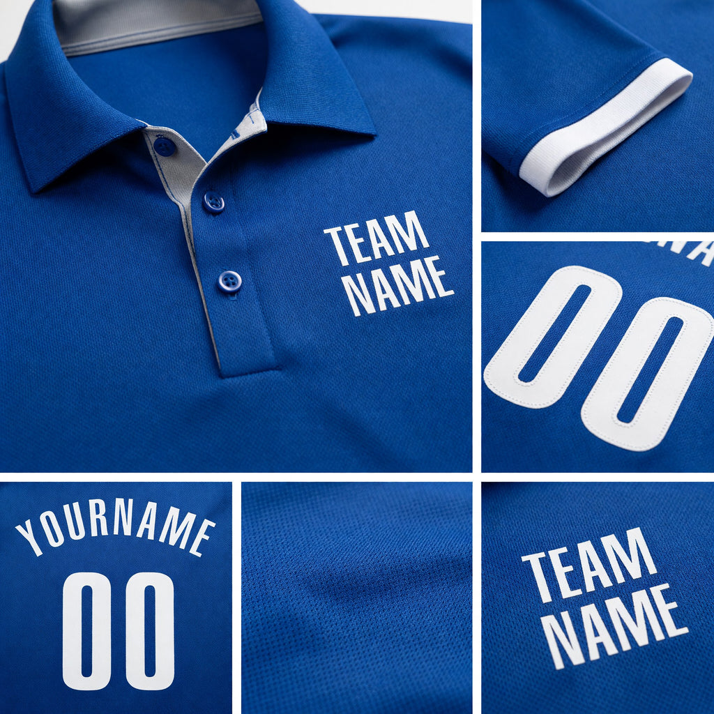 Custom Royal White Performance Golf Polo Shirt detail