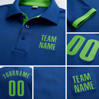 Custom Royal Neon Green Performance Golf Polo Shirt detail