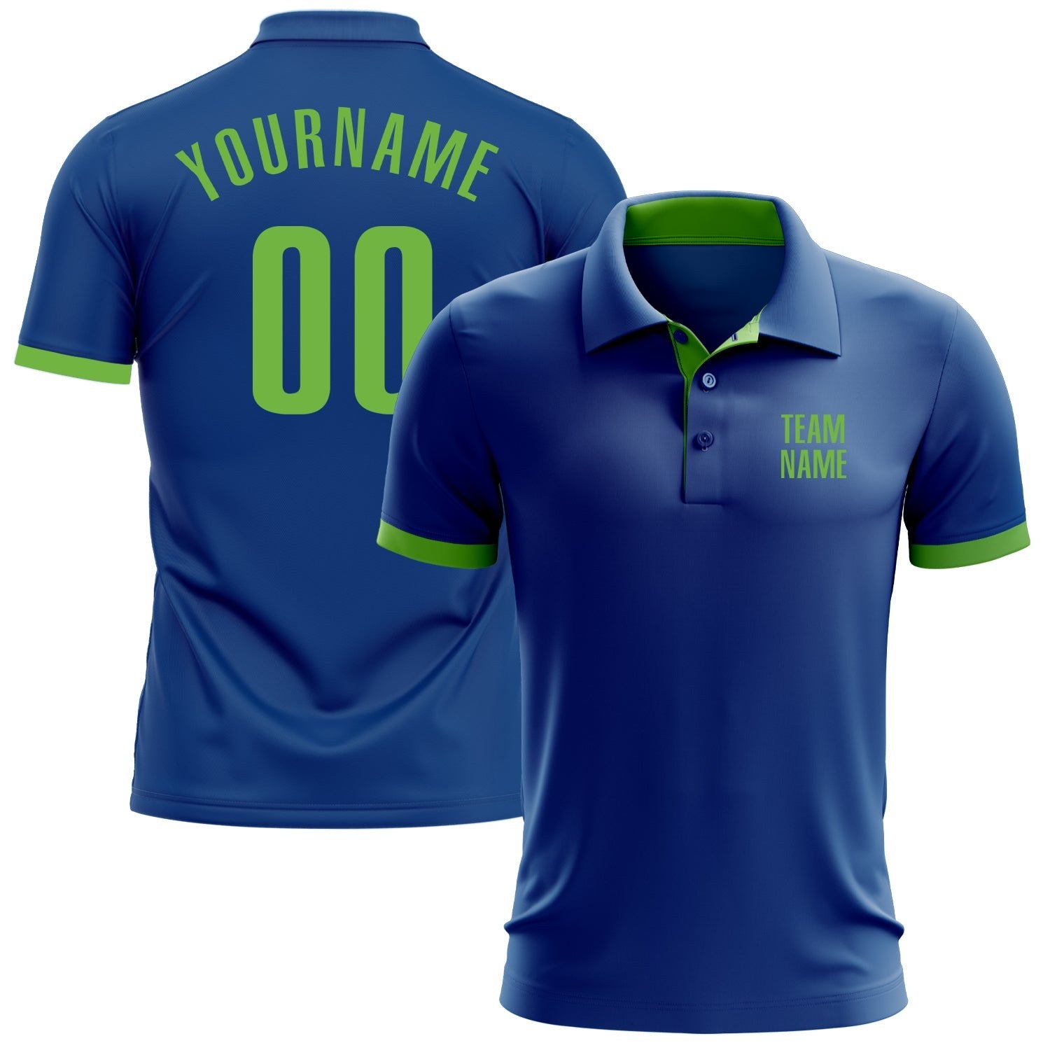 Custom Royal Neon Green Performance Golf Polo Shirt photo 1