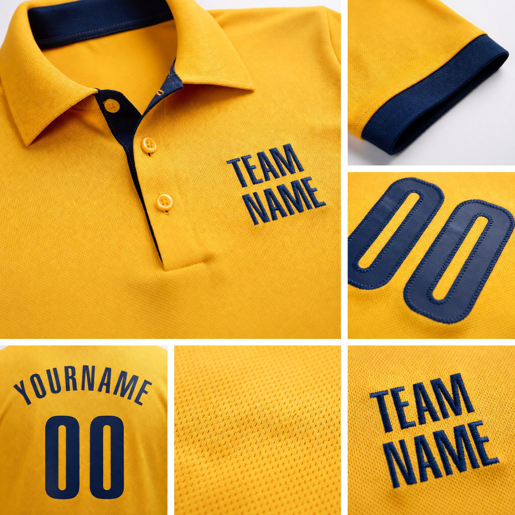 Custom Gold Navy Performance Golf Polo Shirt detail