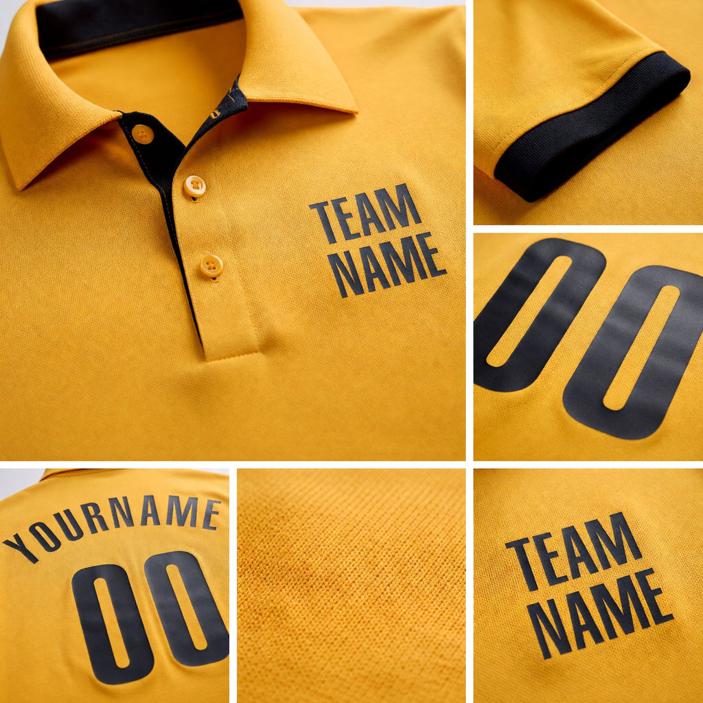Custom Gold Black Performance Golf Polo Shirt detail