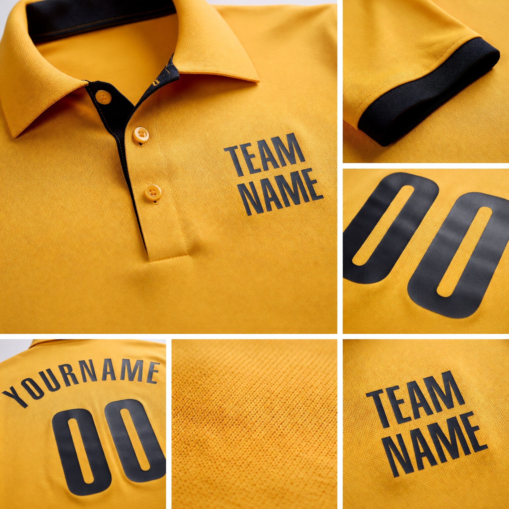 Custom Gold Black Performance Golf Polo Shirt detail