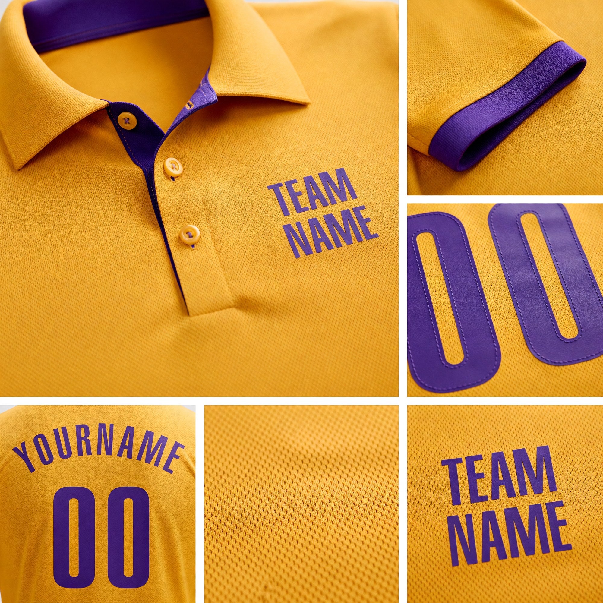 Custom Gold Purple Performance Golf Polo Shirt detail
