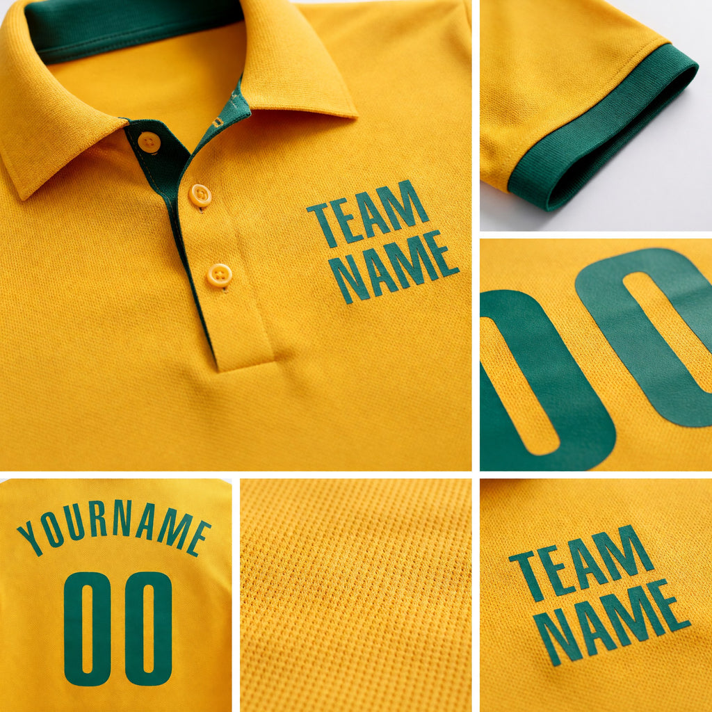 Custom Gold Kelly Green Performance Golf Polo Shirt detail