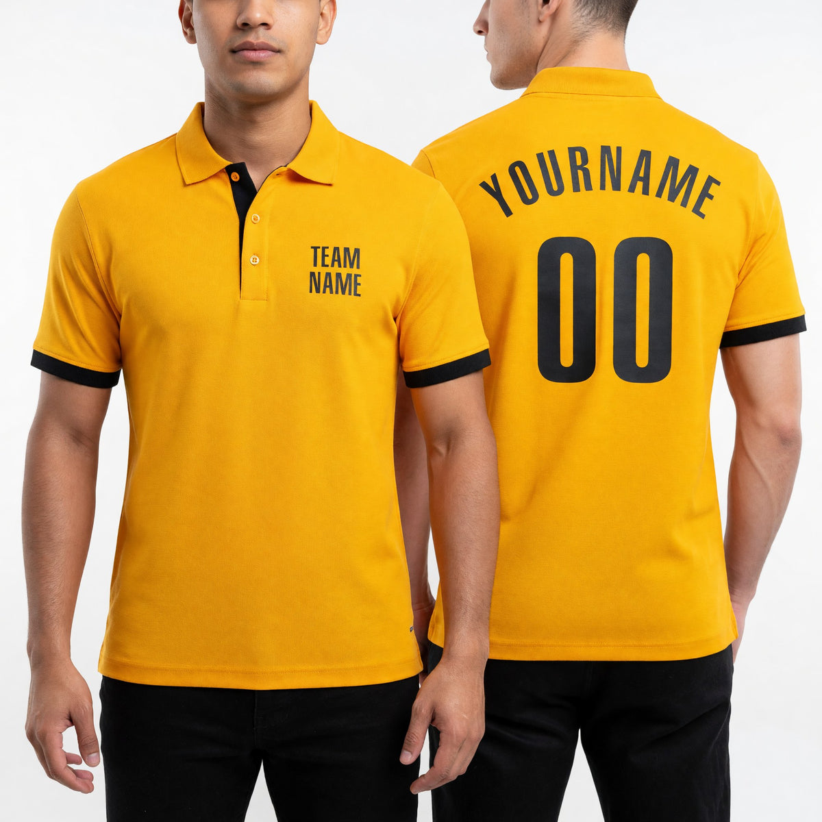 Custom Gold Brown Performance Golf Polo Shirt worn front and back