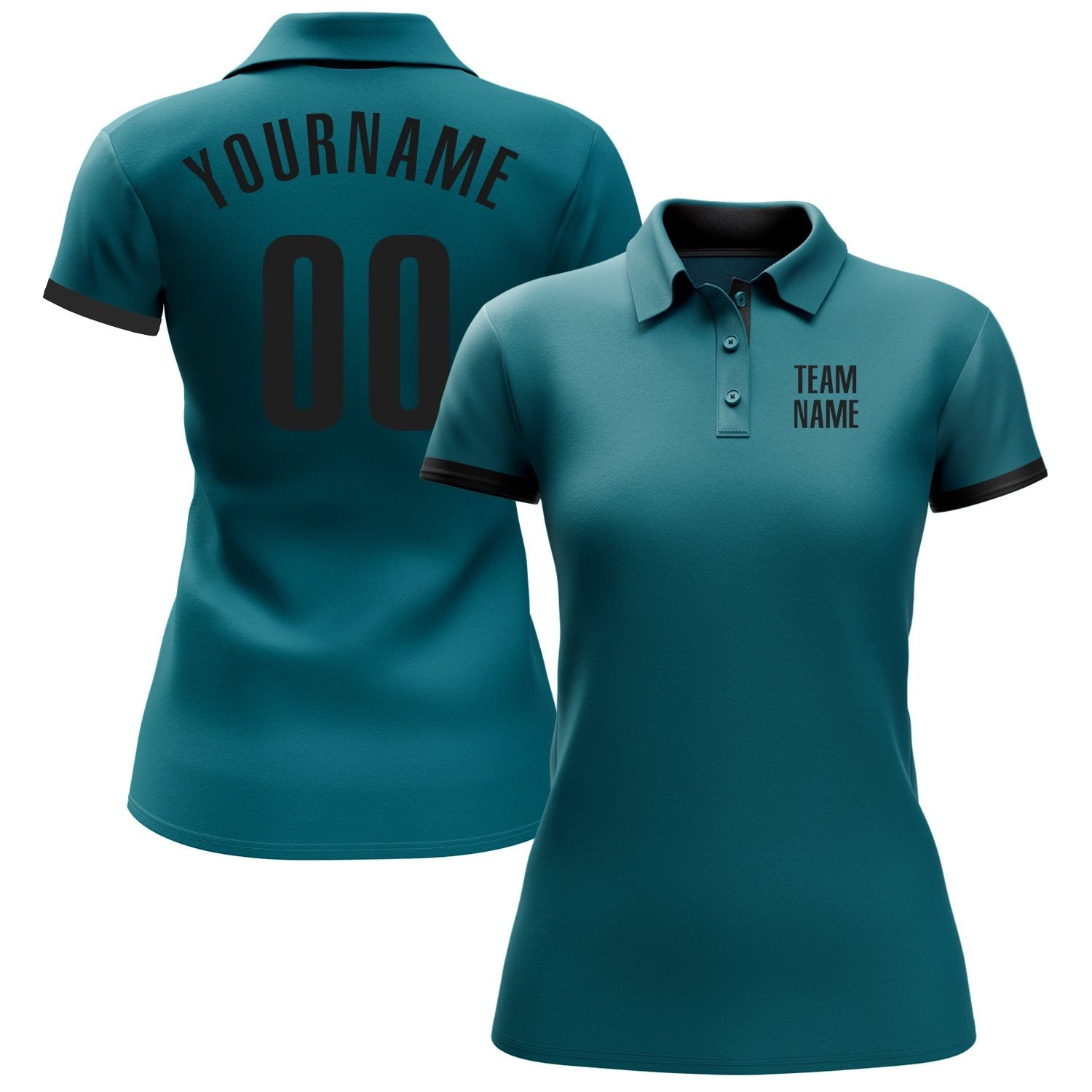 Custom Teal Black Performance Golf Polo Shirt photo 2