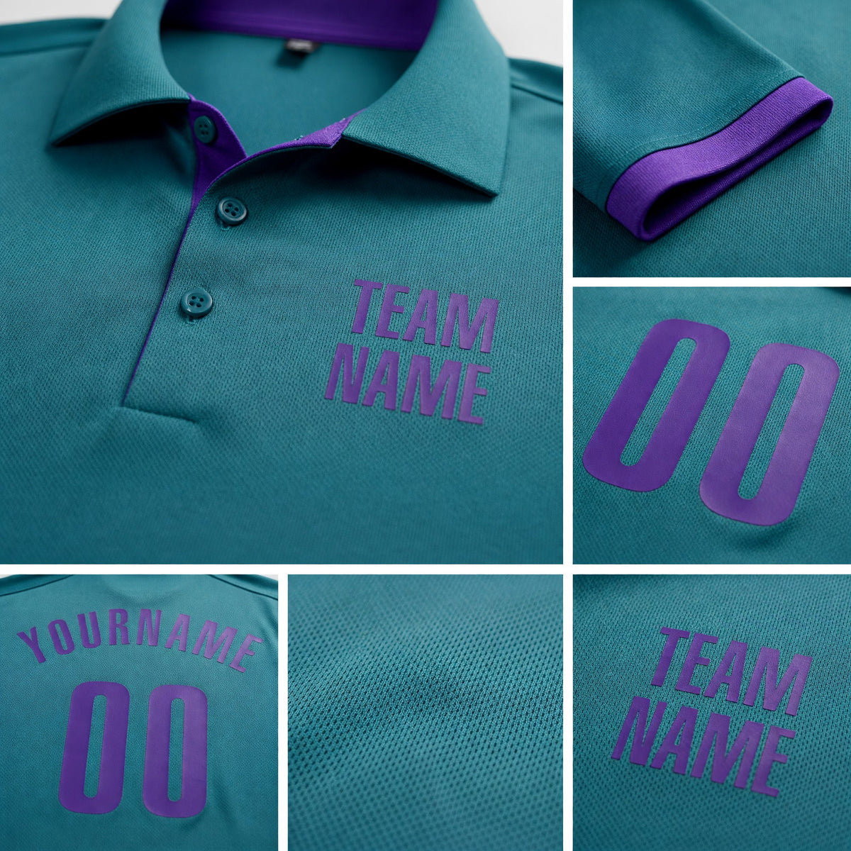 Custom Teal Purple Performance Golf Polo Shirt detail