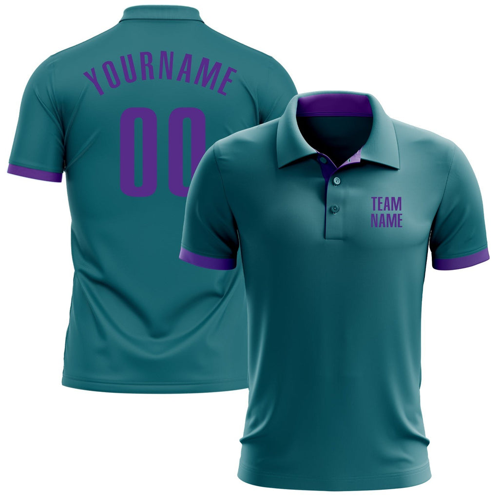 Custom Teal Purple Performance Golf Polo Shirt photo 1