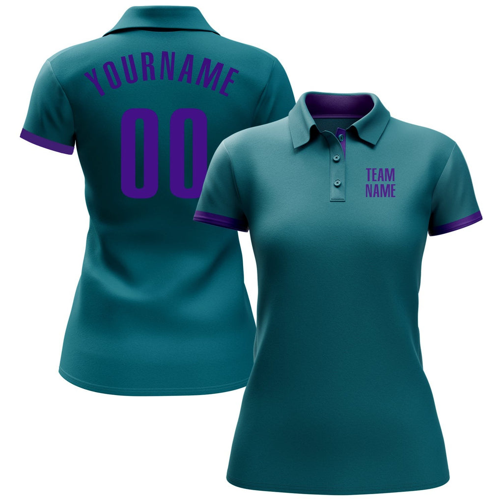 Custom Teal Purple Performance Golf Polo Shirt photo 2