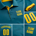 Custom Teal Yellow Performance Golf Polo Shirt detail