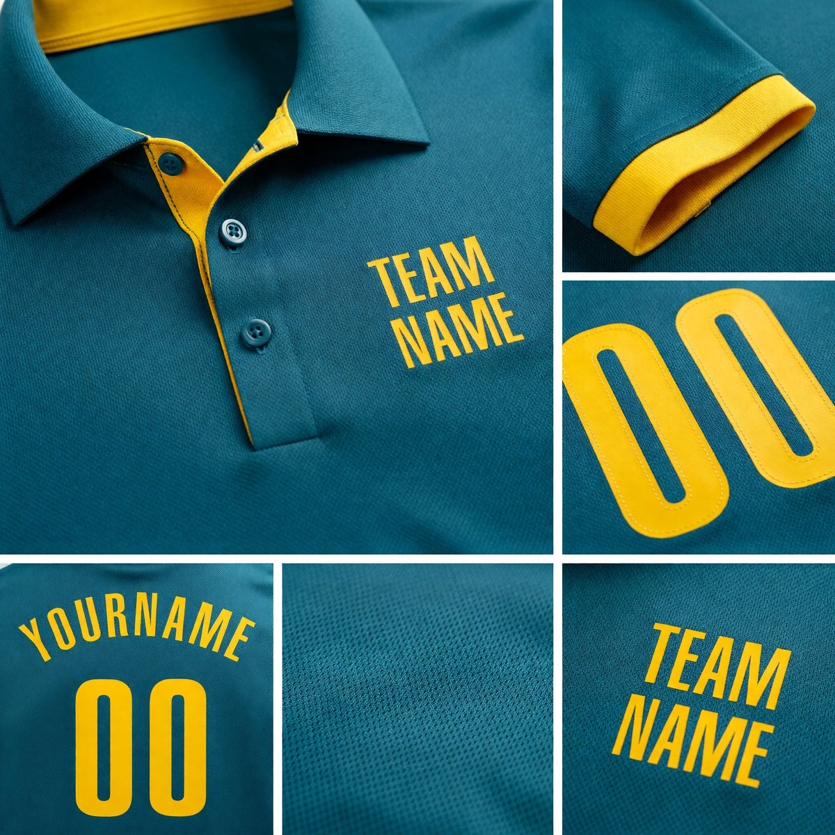 Custom Teal Yellow Performance Golf Polo Shirt detail