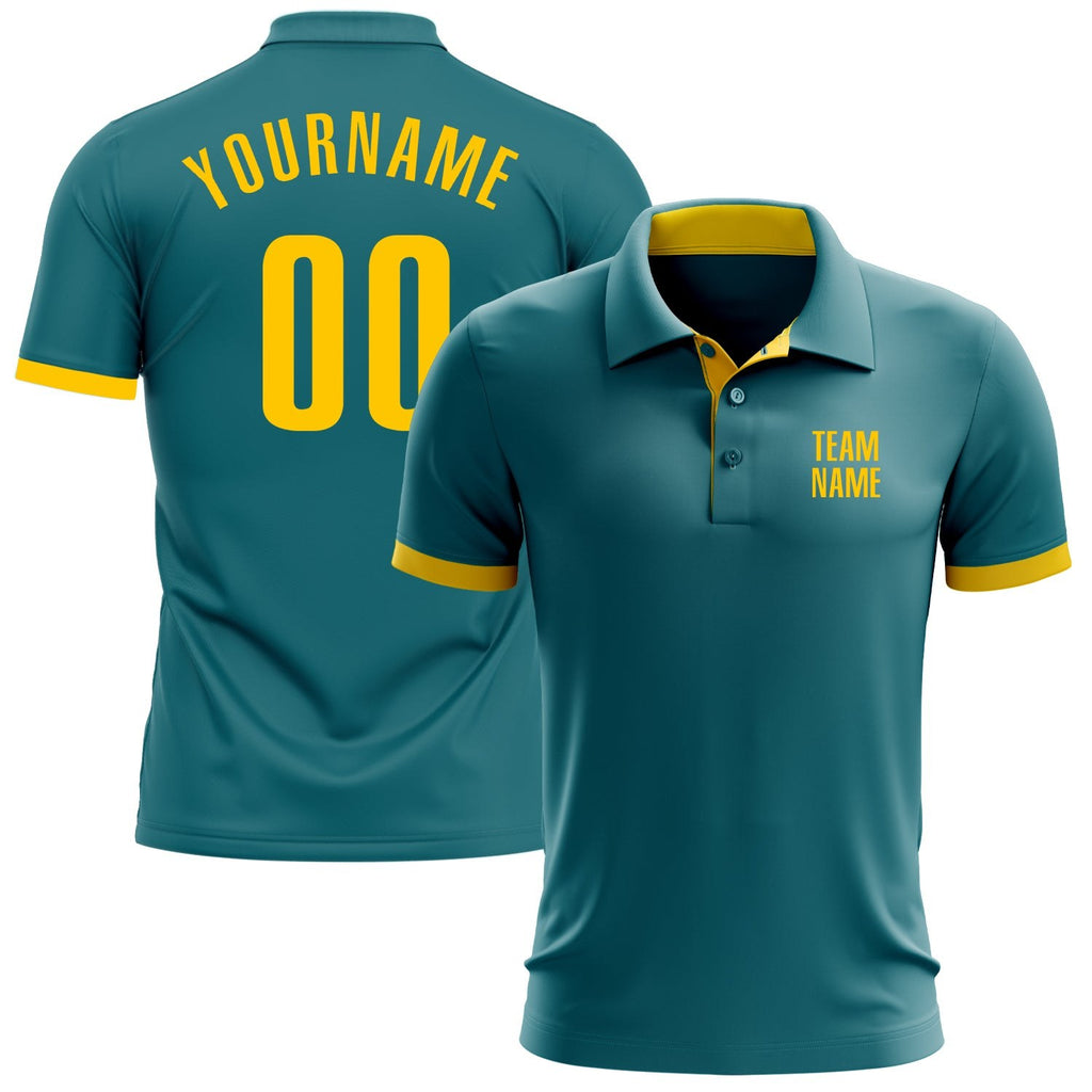 Custom Teal Yellow Performance Golf Polo Shirt photo 1
