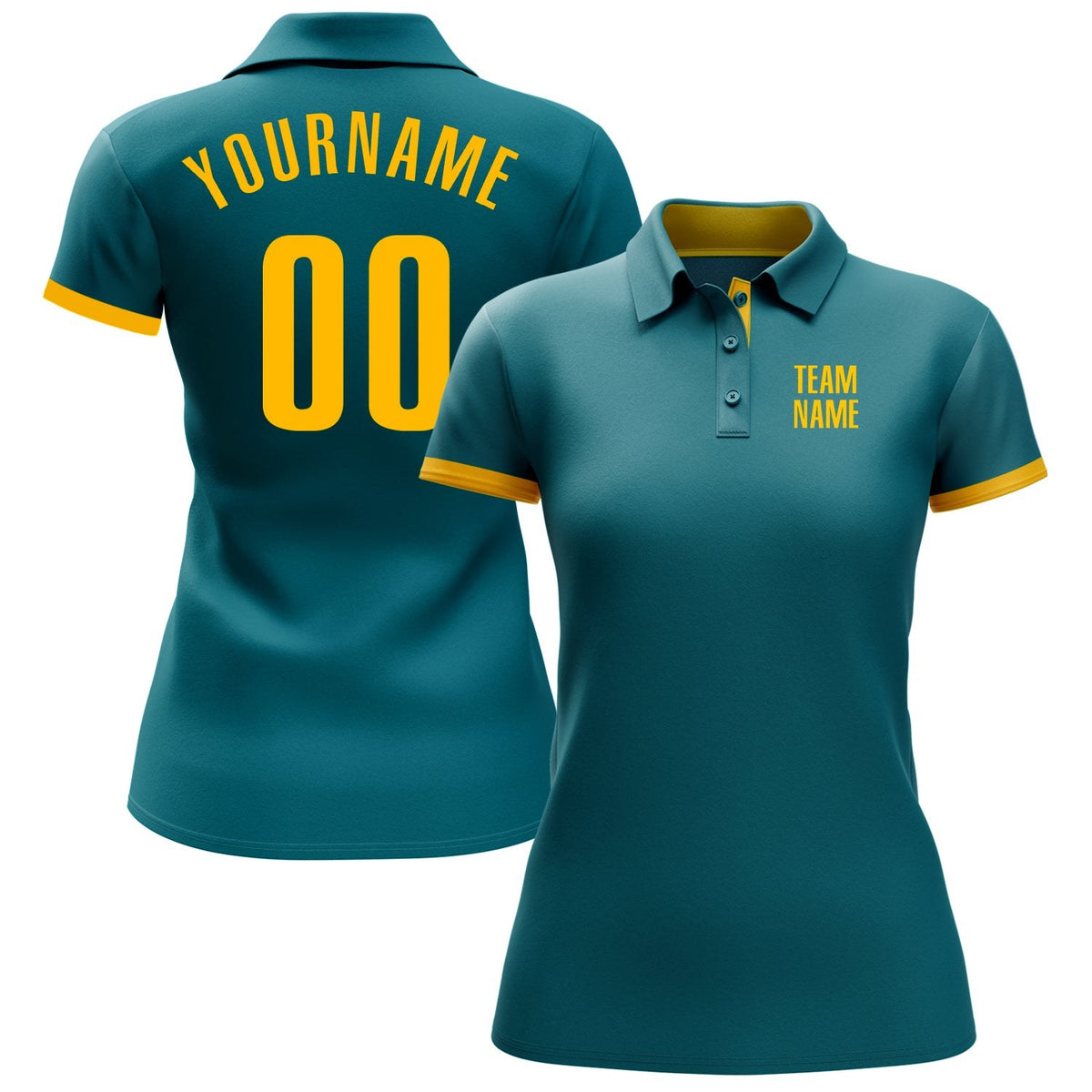 Custom Teal Yellow Performance Golf Polo Shirt photo 2