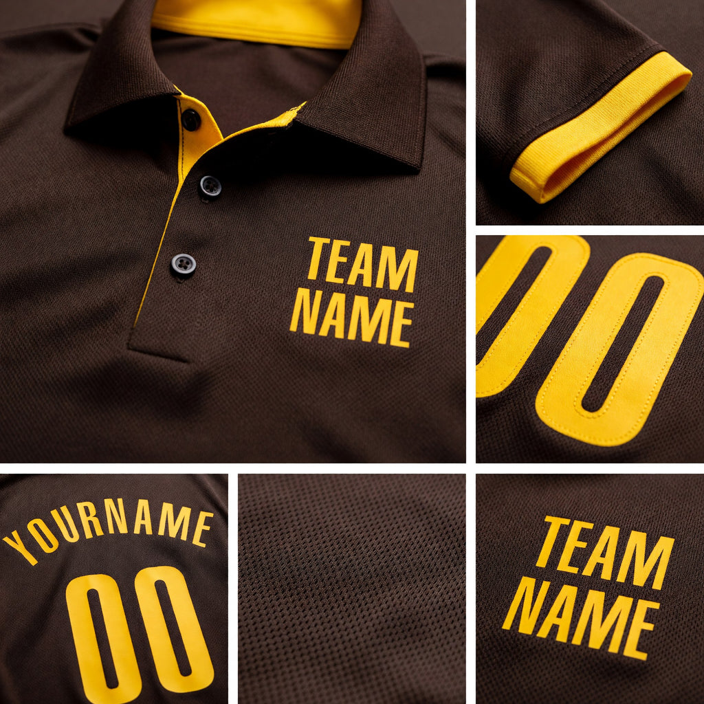 Custom Brown Yellow Performance Golf Polo Shirt detail