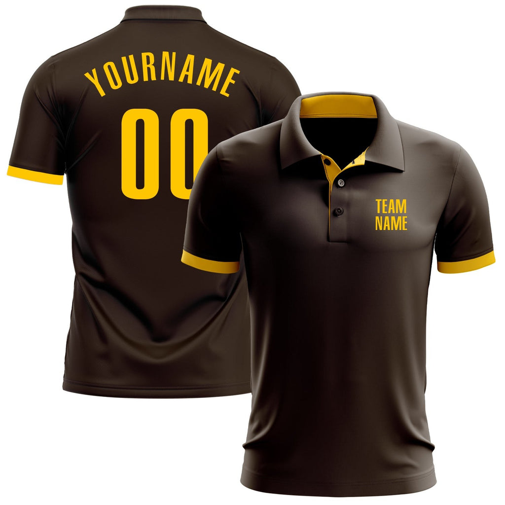 Custom Brown Yellow Performance Golf Polo Shirt photo 1