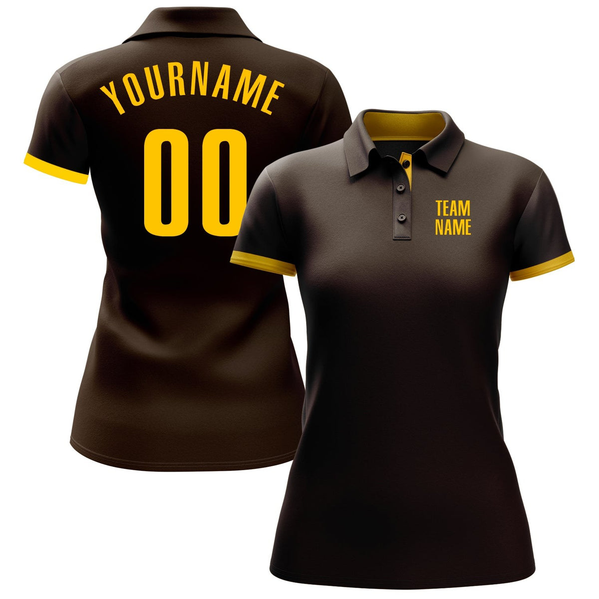 Custom Brown Yellow Performance Golf Polo Shirt photo 2