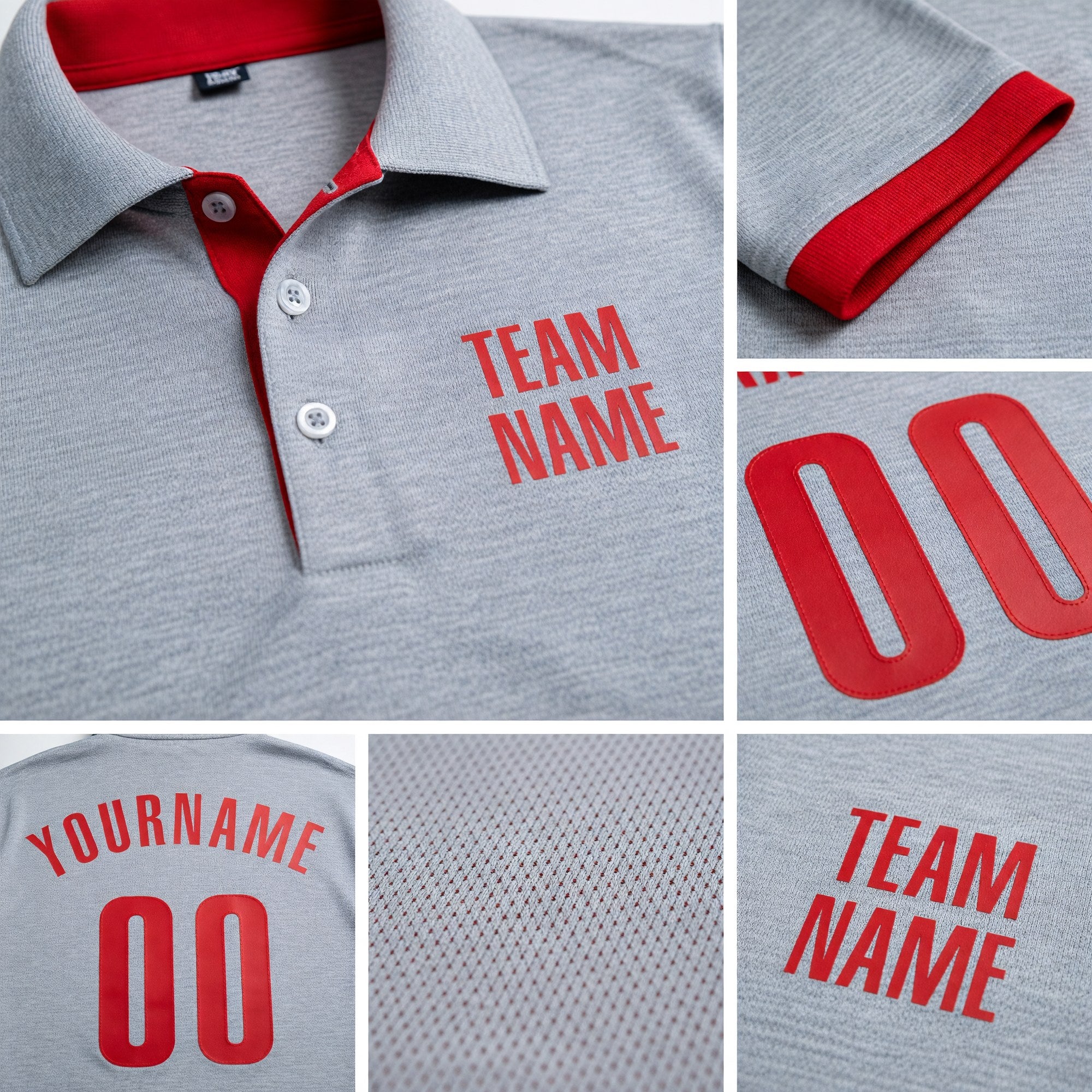 Custom Gray Red Performance Golf Polo Shirt detail