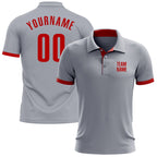 Custom Gray Red Performance Golf Polo Shirt photo 1