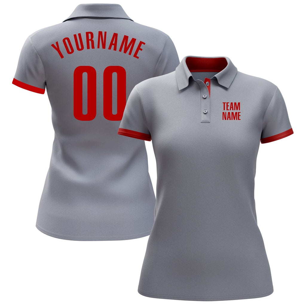Custom Gray Red Performance Golf Polo Shirt photo 2