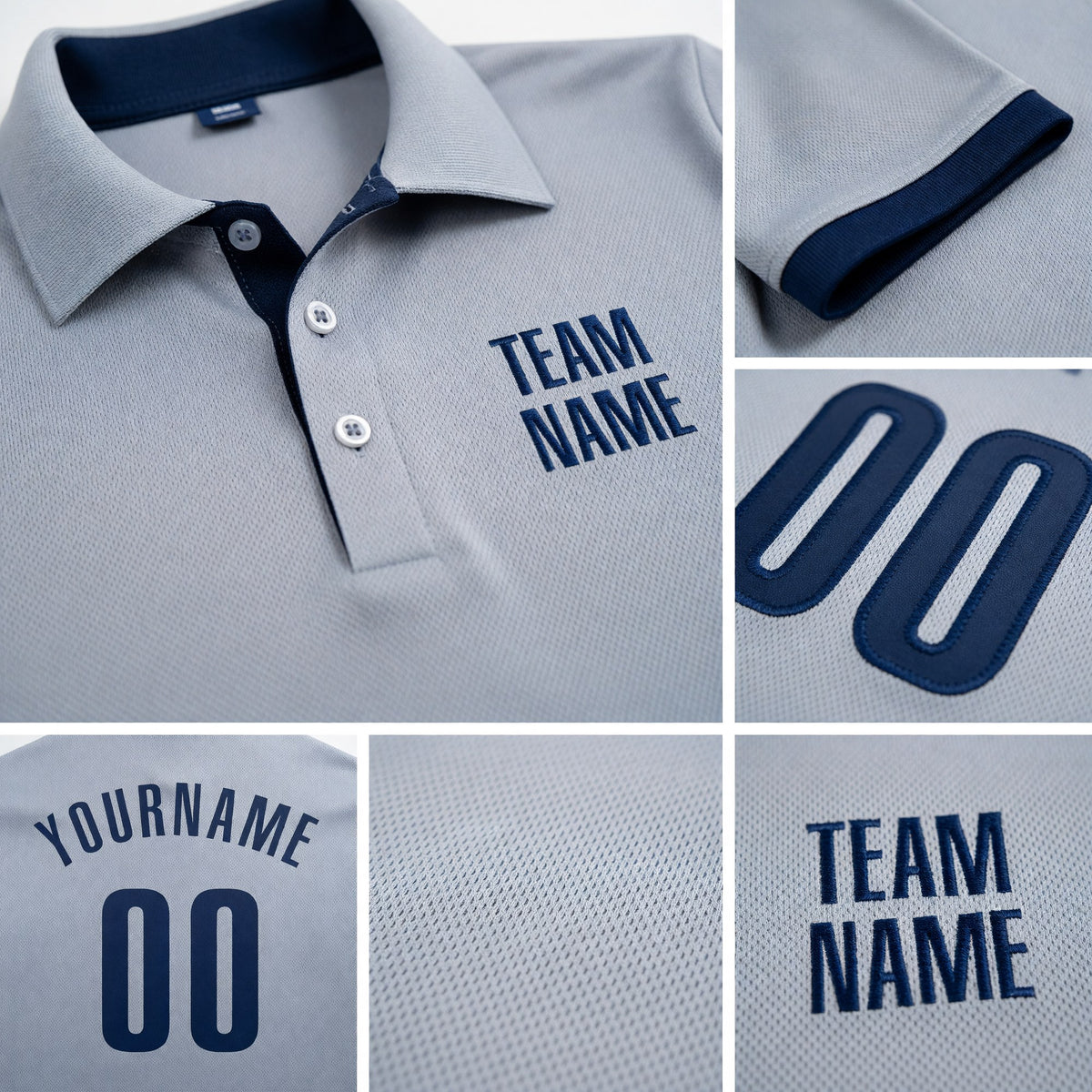 Custom Gray Navy Performance Golf Polo Shirt detail
