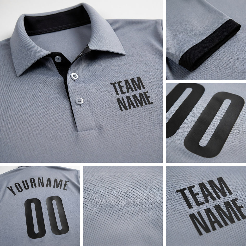 Custom Gray Black Performance Golf Polo Shirt detail