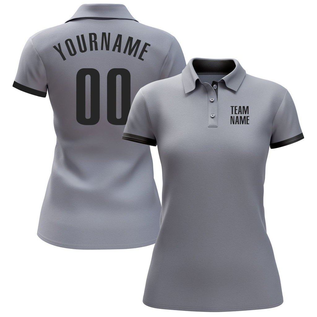 Custom Gray Black Performance Golf Polo Shirt photo 2