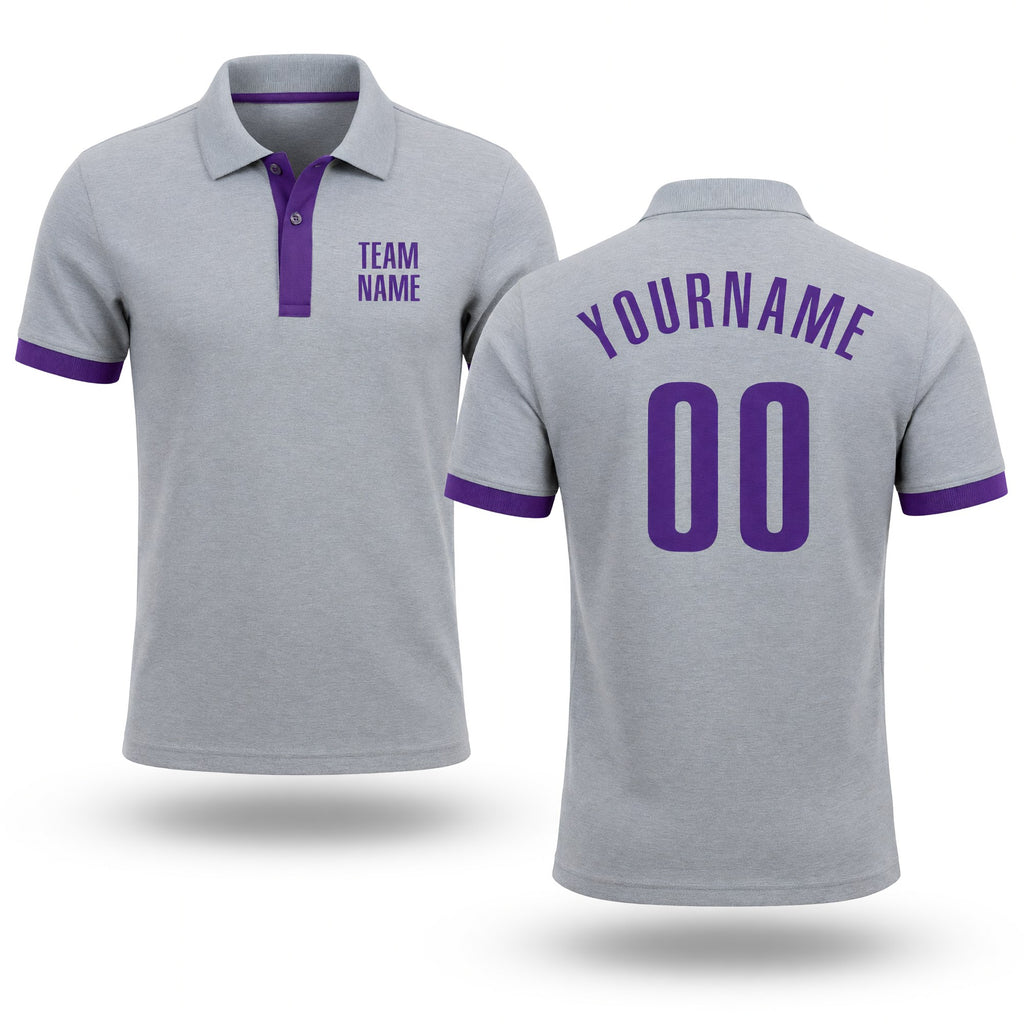 Custom Gray Purple Performance Golf Polo Shirt