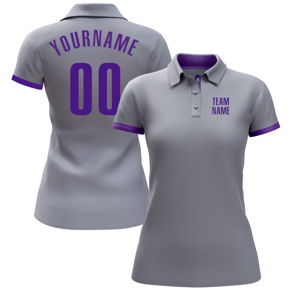 Custom Gray Purple Performance Golf Polo Shirt photo 2