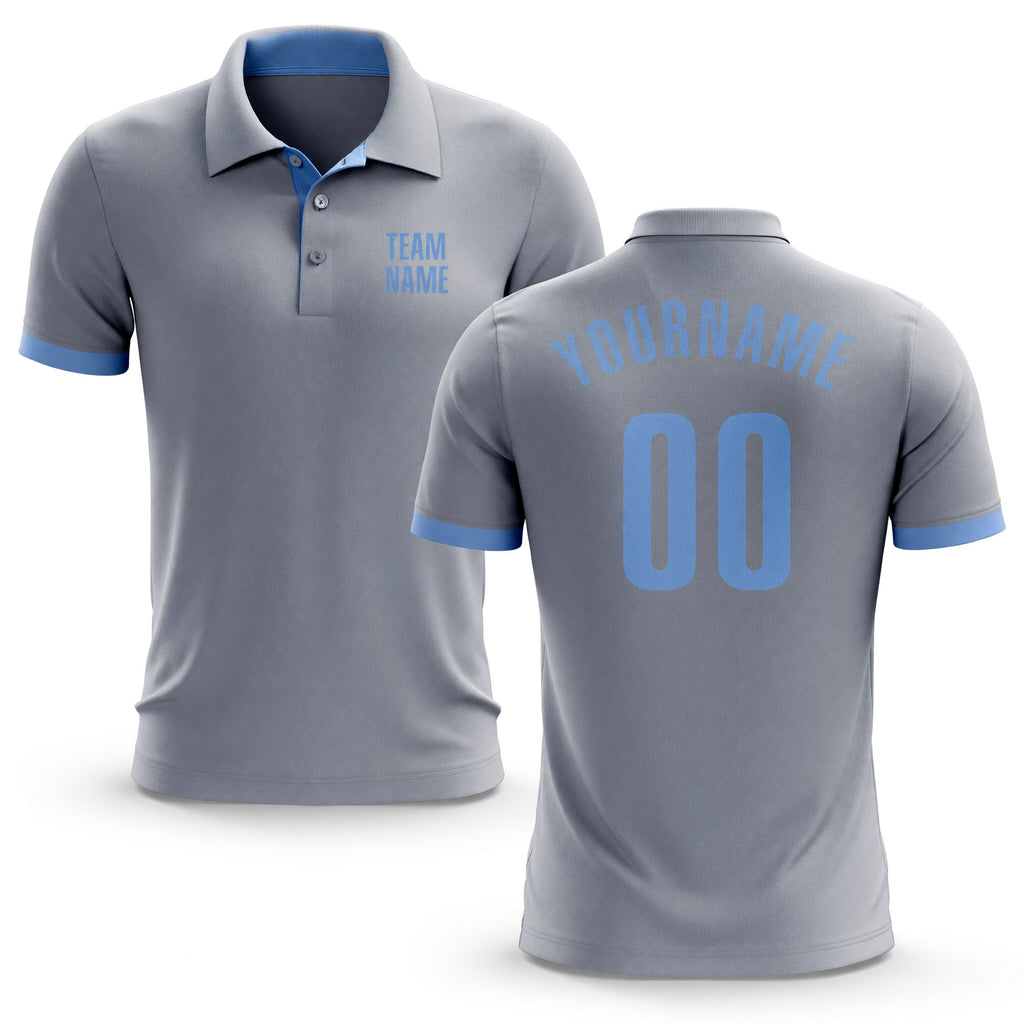 Custom Gray Light Blue Performance Golf Polo Shirt
