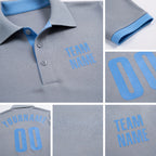 Custom Gray Light Blue Performance Golf Polo Shirt detail
