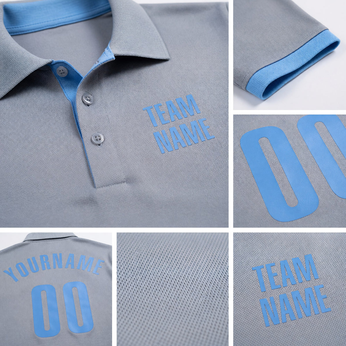 Custom Gray Light Blue Performance Golf Polo Shirt detail
