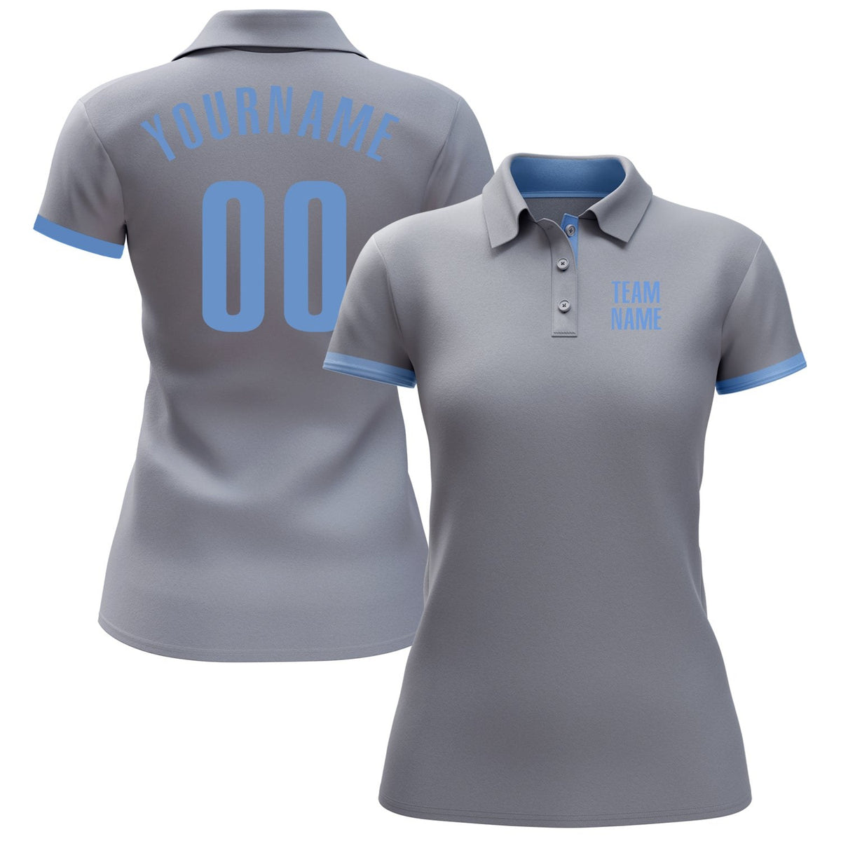 Custom Gray Light Blue Performance Golf Polo Shirt photo 2