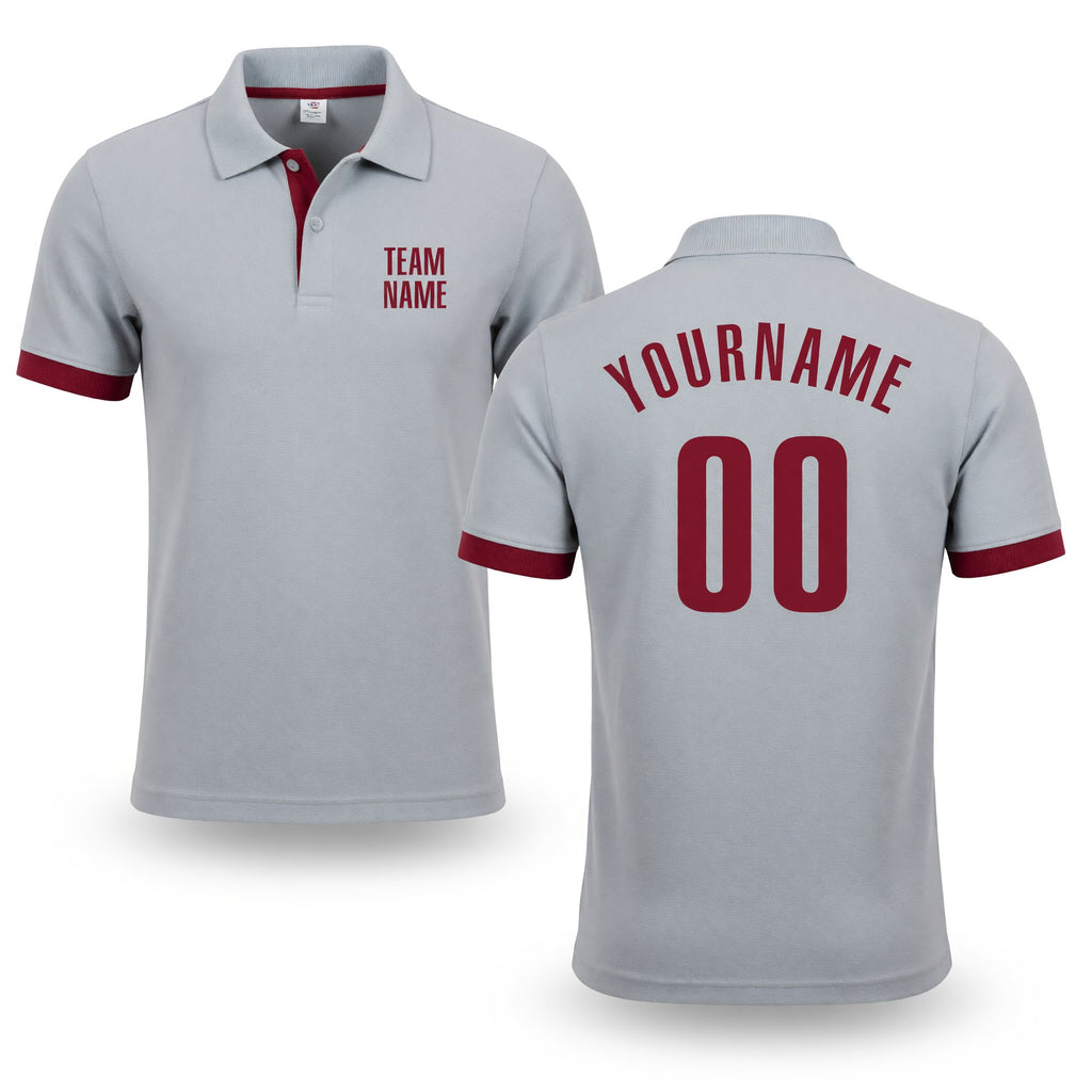 Custom Gray Crimson Performance Golf Polo Shirt