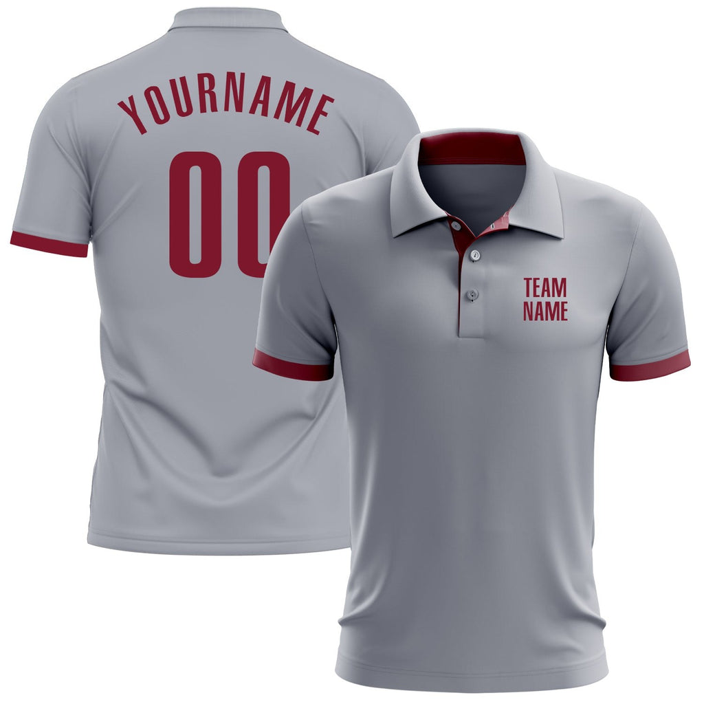 Custom Gray Crimson Performance Golf Polo Shirt photo 1