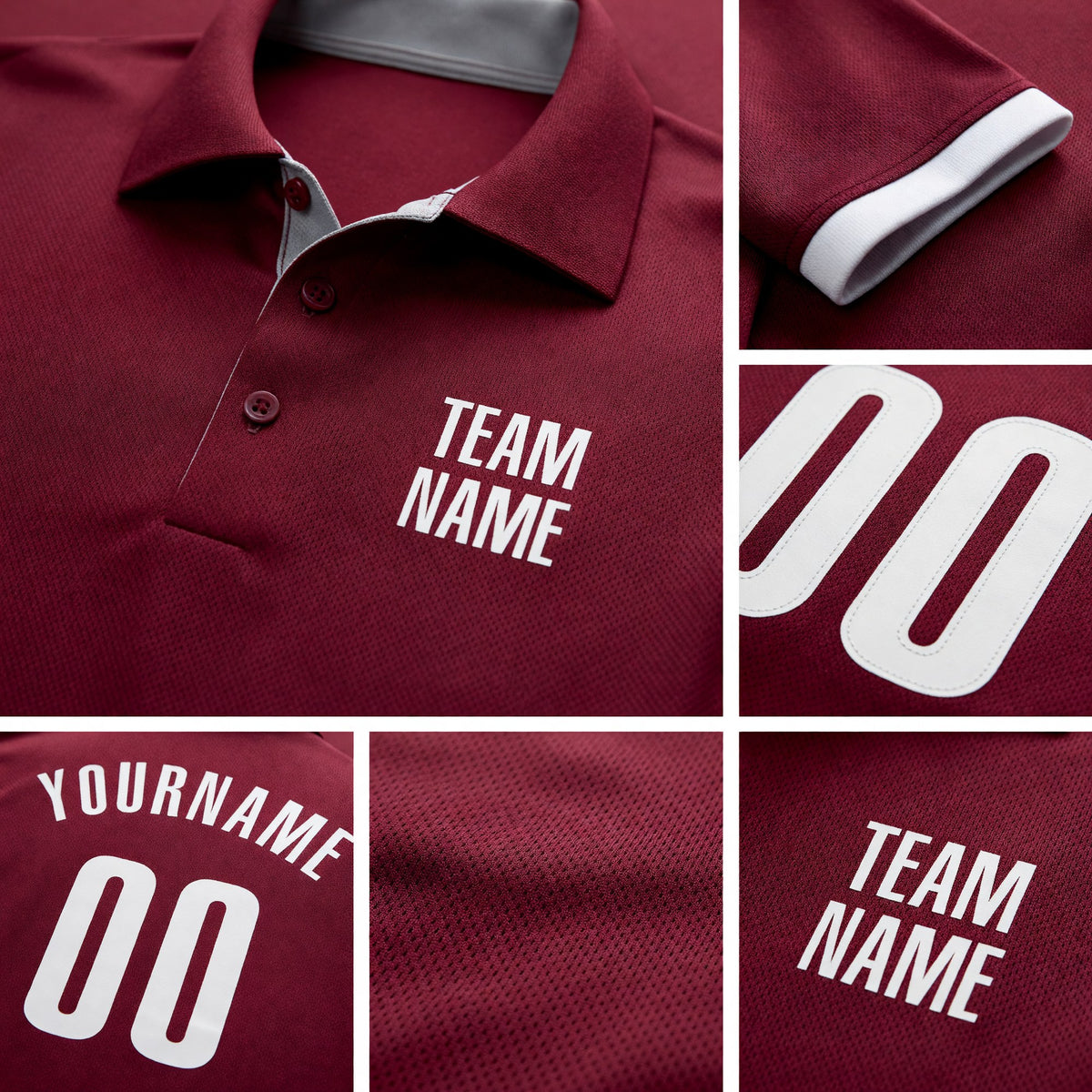 Custom Crimson White Performance Golf Polo Shirt detail