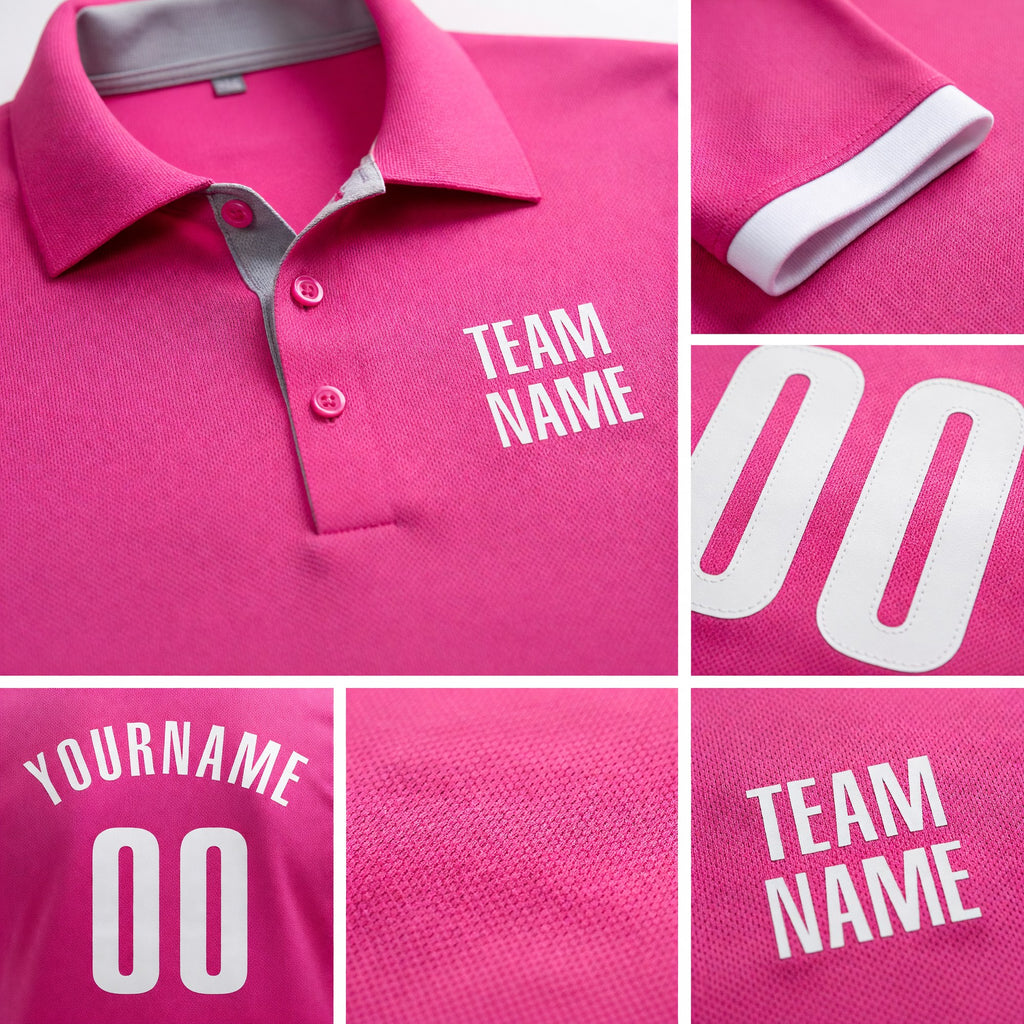 Custom Pink White Performance Golf Polo Shirt detail