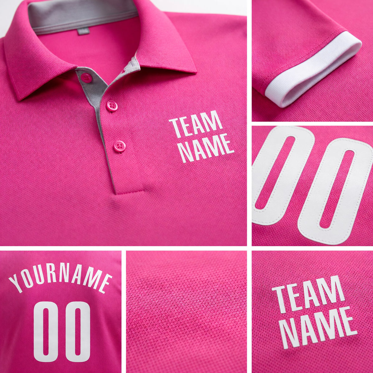 Custom Pink White Performance Golf Polo Shirt detail