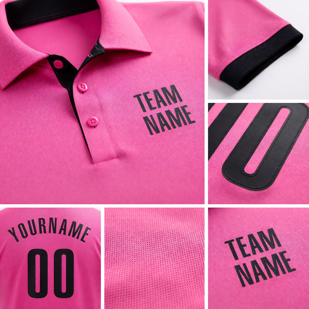 Custom Pink Black Performance Golf Polo Shirt detail