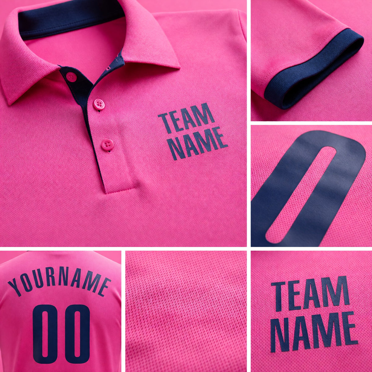 Custom Pink Navy Performance Golf Polo Shirt detail