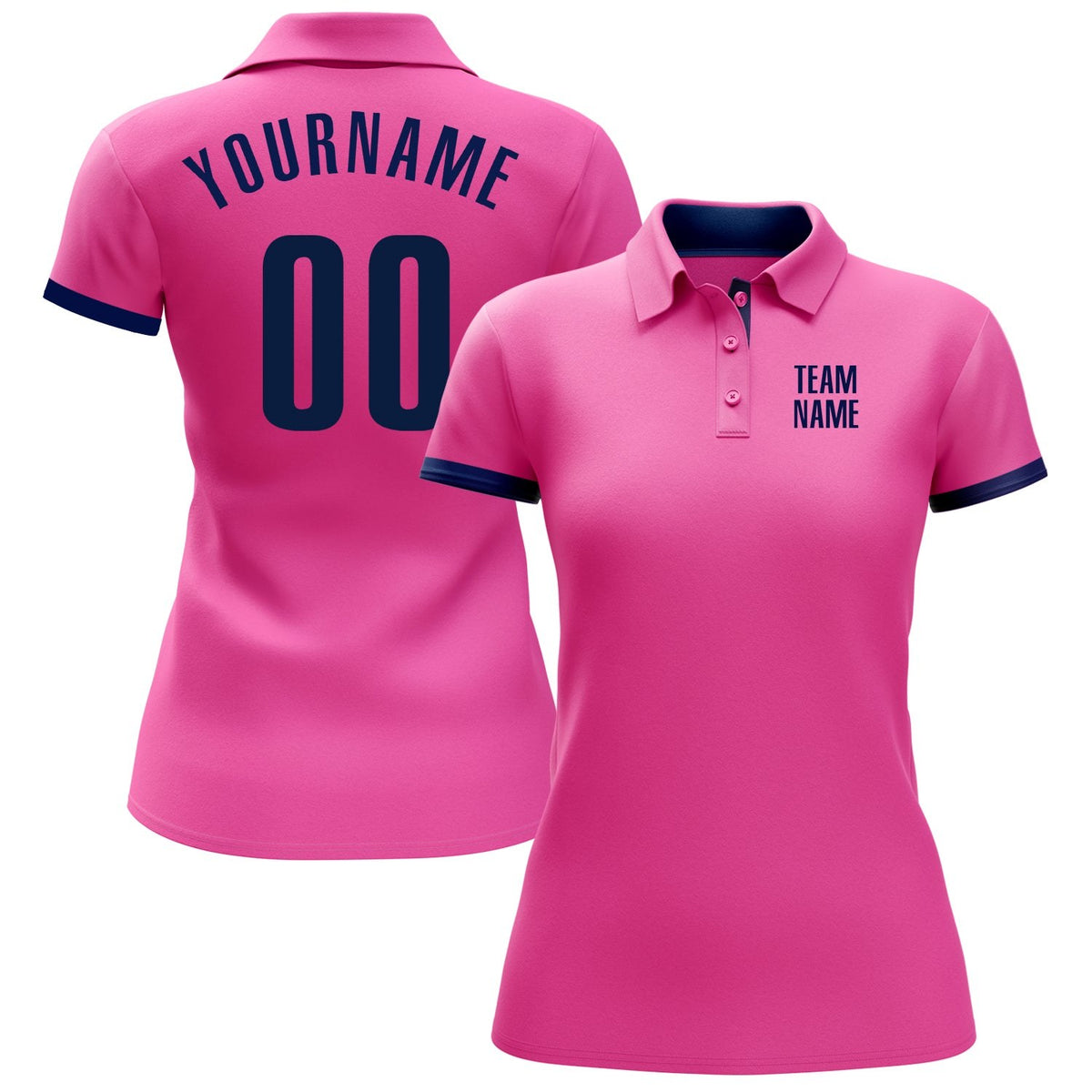 Custom Pink Navy Performance Golf Polo Shirt photo 2
