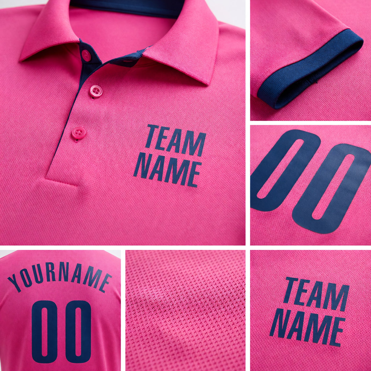 Custom Pink Royal Performance Golf Polo Shirt detail