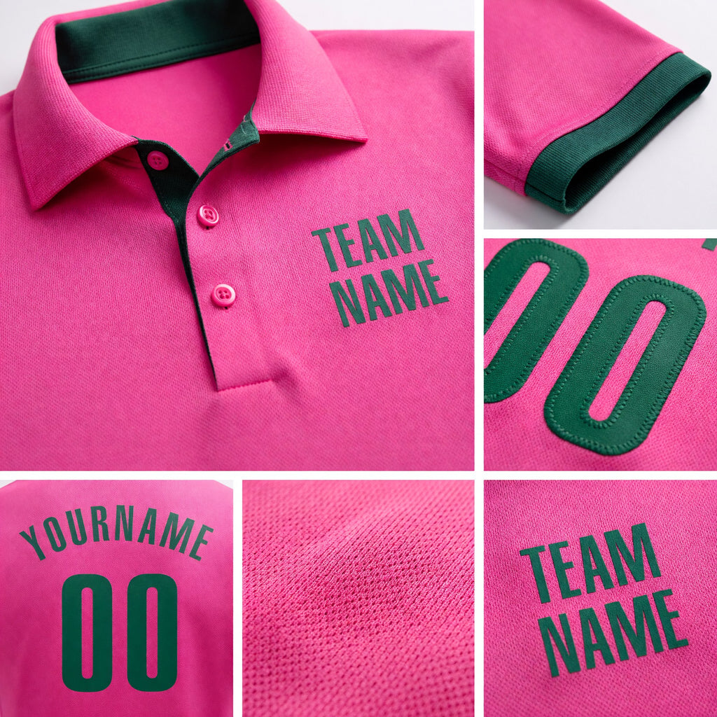 Custom Pink Kelly Green Performance Golf Polo Shirt detail