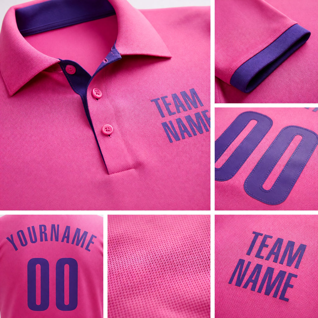 Custom Pink Purple Performance Golf Polo Shirt detail