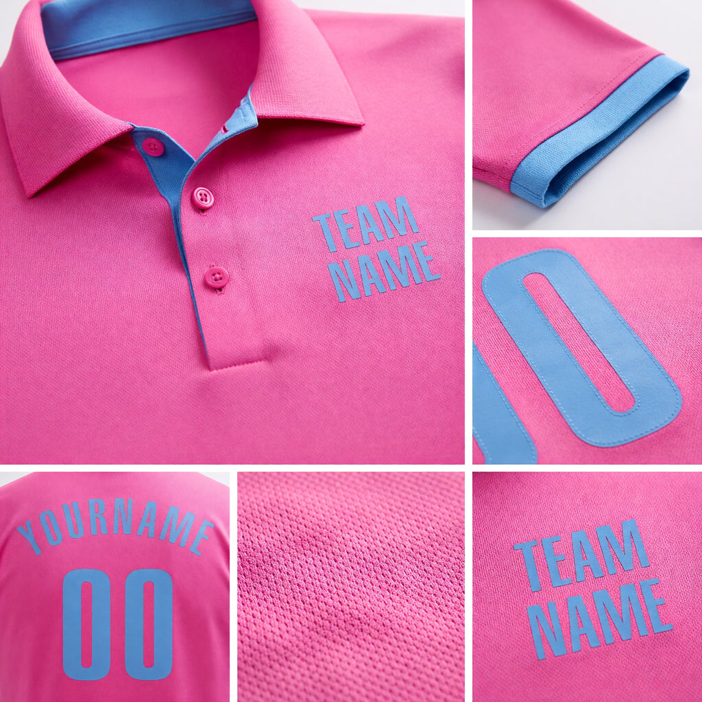 Custom Pink Light Blue Performance Golf Polo Shirt detail