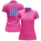 Custom Pink Light Blue Performance Golf Polo Shirt photo 2