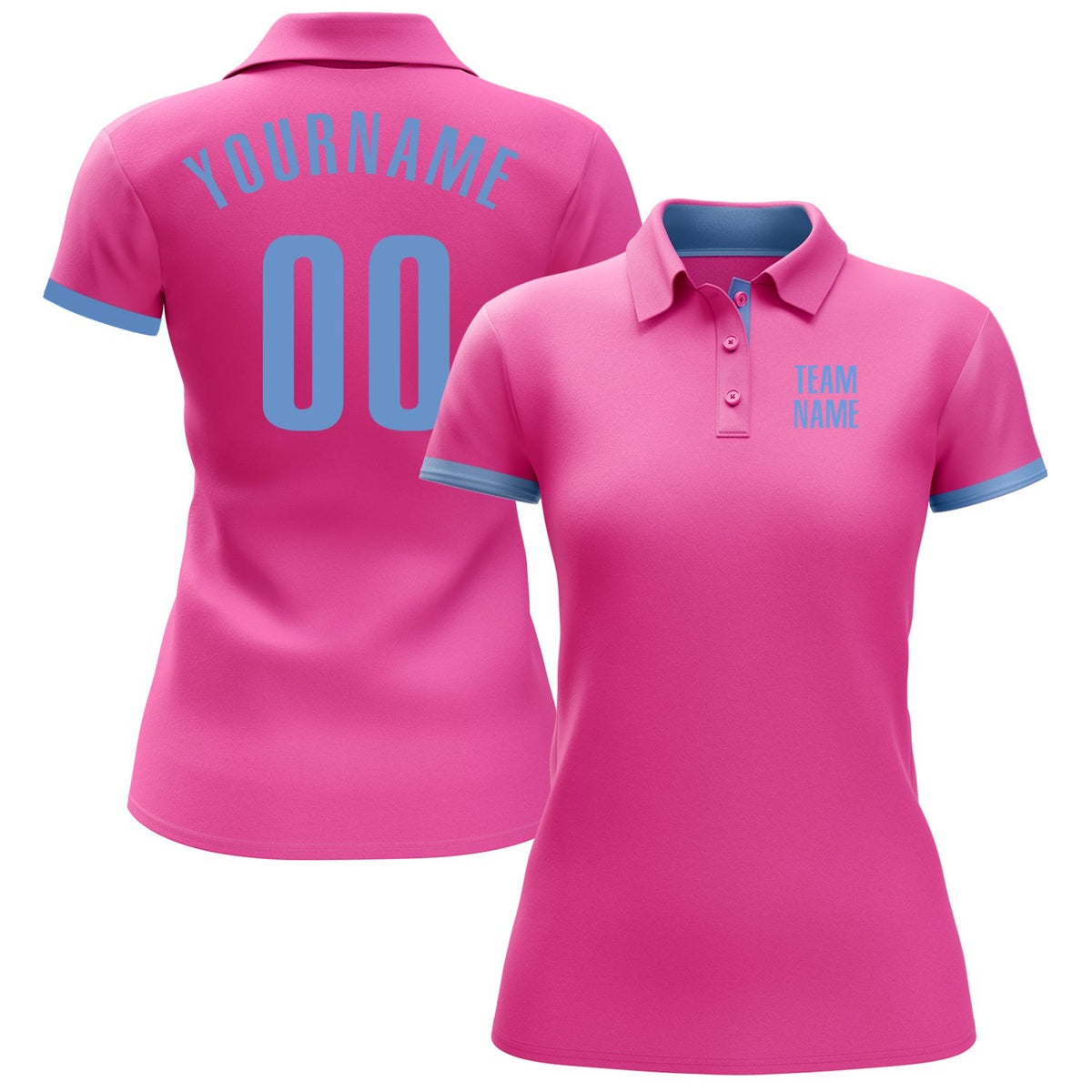 Custom Pink Light Blue Performance Golf Polo Shirt photo 2